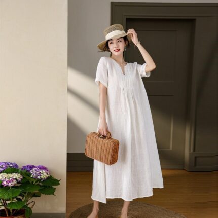 Women s dress casual custom linen maxi dress linen F117