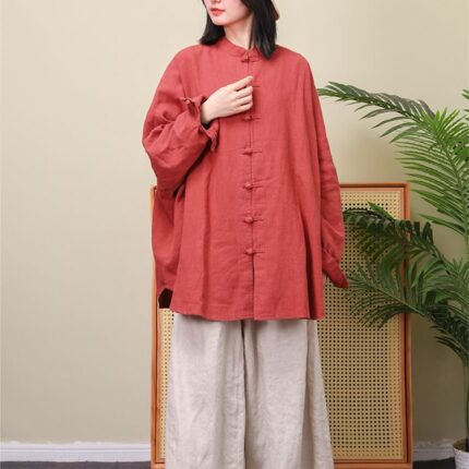 Women s linen shirt pure linen tops loose vintage F378
