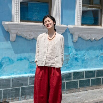 Women linen coat linen tunic summer long sleeves linen F03