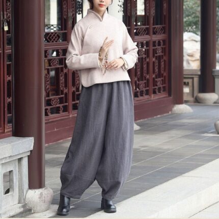 Women s Linen wide leg trousers Bloomers 100 linen F116